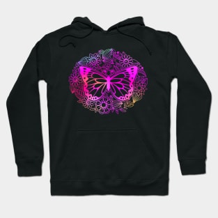 Hot Pink Rainbow Butterfly: Holographic Boho Hippie Vibe Hoodie